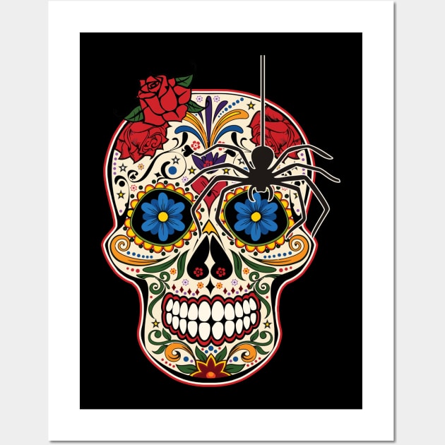 Gothic Spider Day Of The Dead Roses Sugar Skull 1 Wall Art by EDDArt